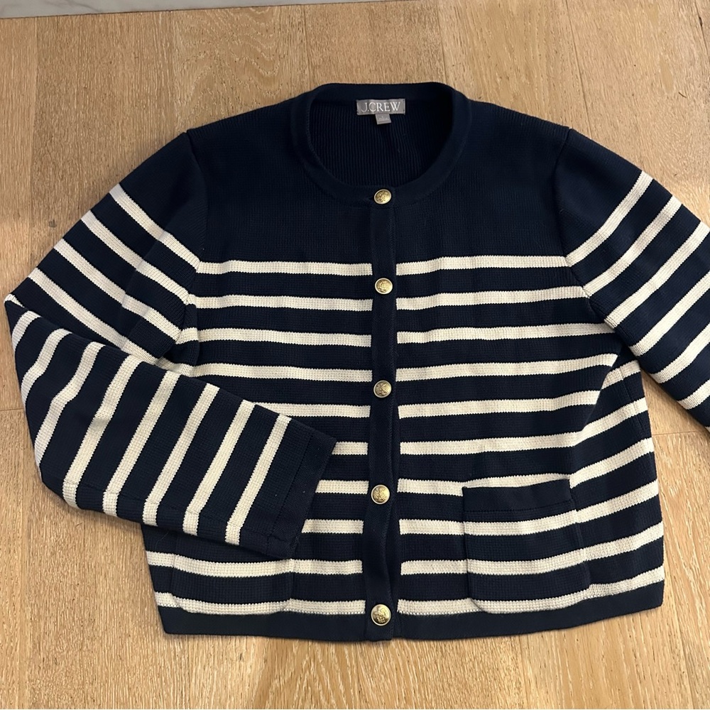 J. Crew Navy and Cream Striped Sweater / Lady Jacket